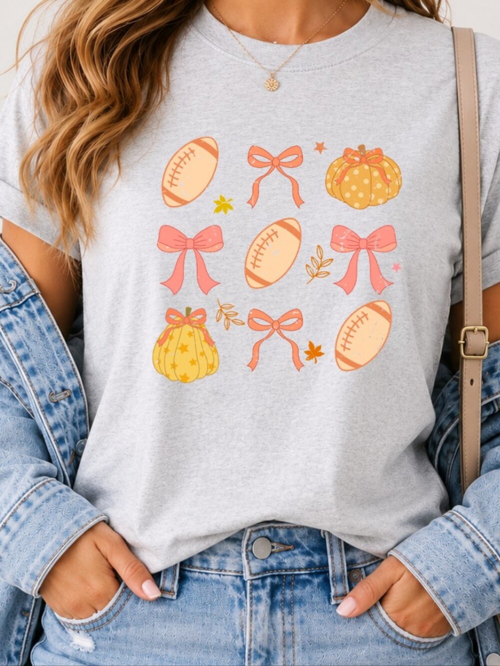 Footballs And Pumpkins, Fall Autumn Tee
